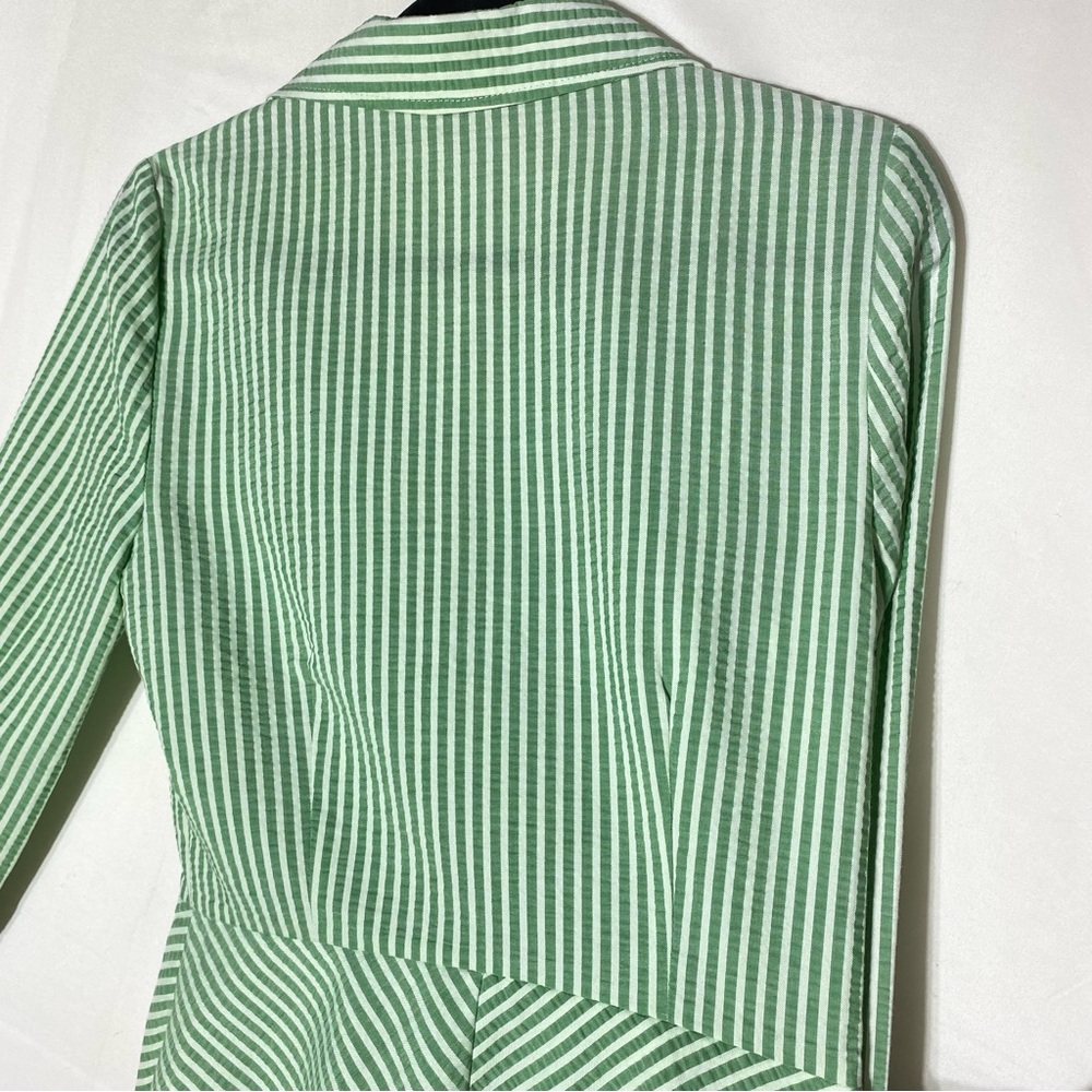 Vintage Fidel Green Striped Seersucker Cotton Blazer Jacket 4 Twee Coastal - Picture 14 of 16